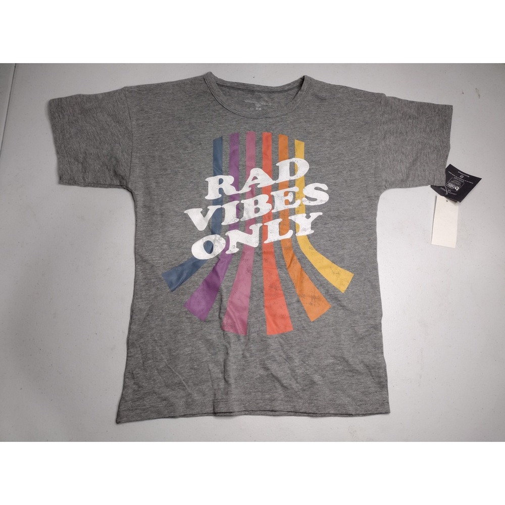 Grayson Threads T-Shirt Graphic Tee Rad Vibes Only Rainbow‎ Print Gray Size 8